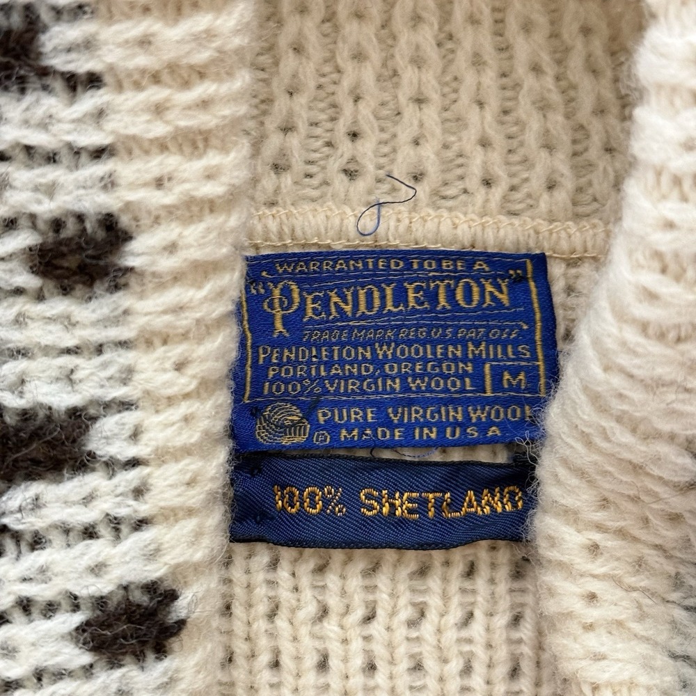 VTG 80S PENDLETON SHETLAND WOOL SHAWL COLLAR CARDIGAN USA MADE - Picture 2 of 11